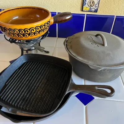 Cast Iron Cookware And Vintage Fondue Set