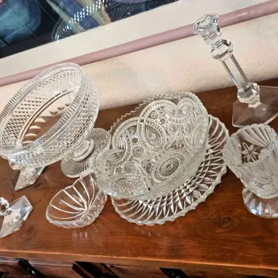 Collection Of Vintage and Antique Clear Pressed and Cut Glass Tableware 