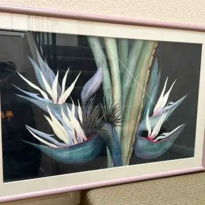 Large Framed Print Of A Bird Of Paradise Painting In The Style Of Georgia O'Keefe