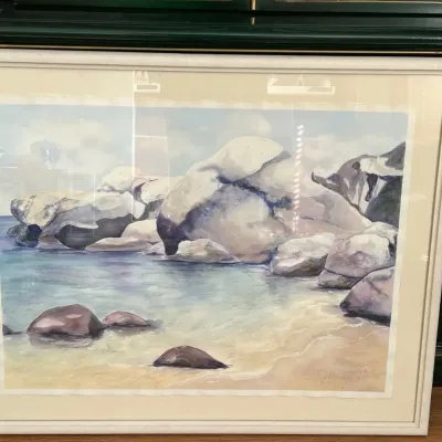 Large Framed, Original Watercolor Of The Shore
