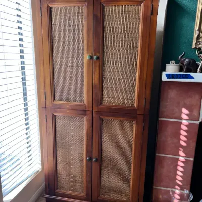 Wood And Rattan Media Cabinet Wood And Rattan Media Cabinet