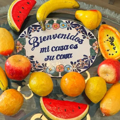 Mexican Papier-Mâché Fruit And Handpainted Sign