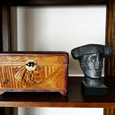Hand Carved Treasure Box + Bust Sculpture 