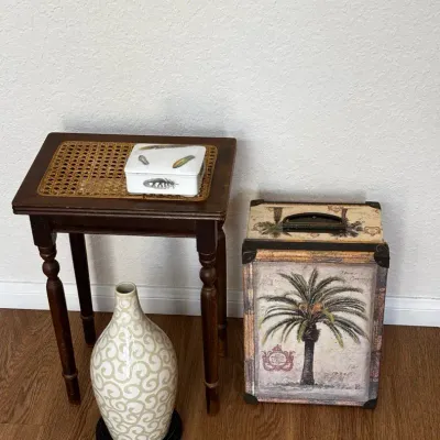 Vintage Rattan Table + Decor 