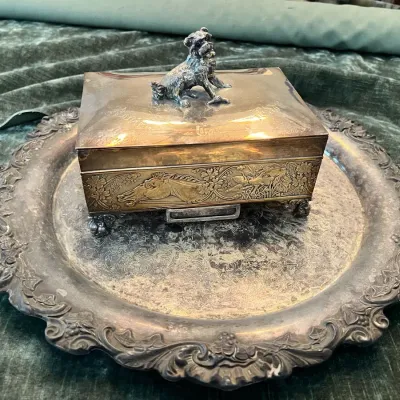Antique Silver Plated Tray And Cigar Box 