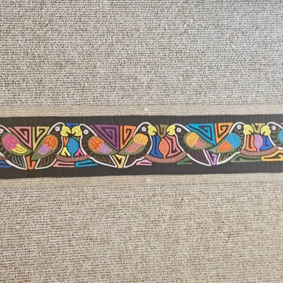 Vintage Panama Kuna Mola Textile Art Parrots Birds Long Panel