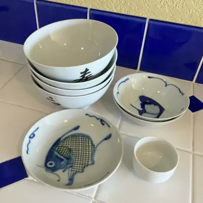 Vintage BIA Cordon Bleu  And Hand Painted Japanese Bowls