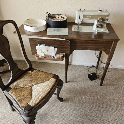 Mid-Century Sewing Machine Table & Chair Set