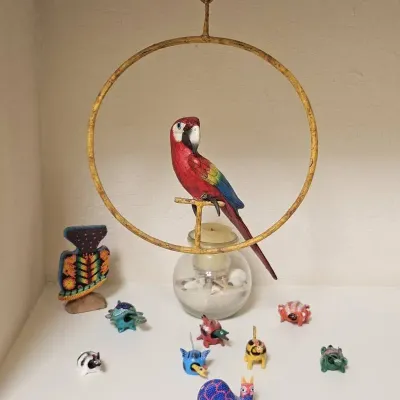 Macaw Parrot Sculpture And Colorful Animal Figurines 