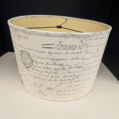 French Script Drum Lamp Shade, Cream Printed Shade