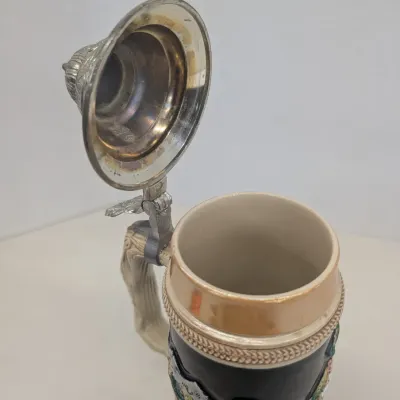 Vintage 60's 70's German Beer Tankard Mug w/ Pewter Lid Working Music Box