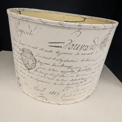 French Script Drum Lamp Shade, Cream Printed Shade