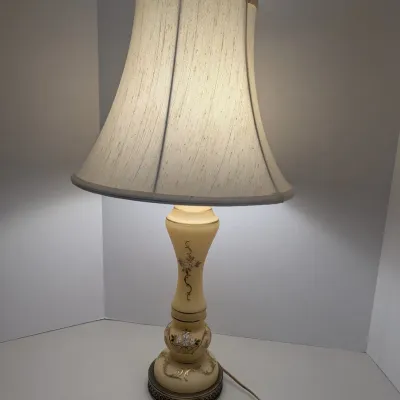 Vintage Hand Painted Custard Glass Table Lamp