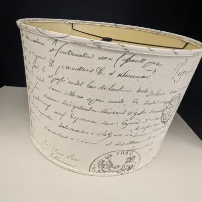 French Script Drum Lamp Shade, Cream Printed Shade