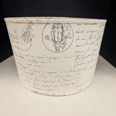 French Script Drum Lamp Shade, Cream Printed Shade