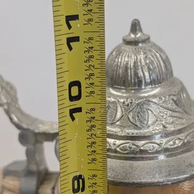 Vintage 60's 70's German Beer Tankard Mug w/ Pewter Lid Working Music Box
