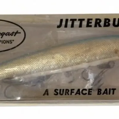 Sale Photo Thumbnail #126: Lot 199: Fred Arbogast Jitterbug surface bait for bass in original yellow-and-clear packaging