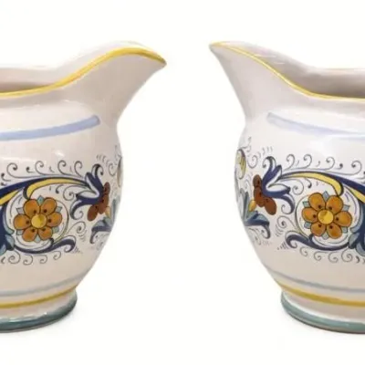 Sale Photo Thumbnail #18: Lot 18: Pair of Deruta (Italy) ceramic pitcher - 7 inches 32 to 48 ounces
