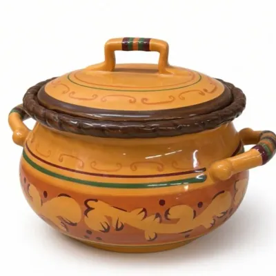 Sale Photo Thumbnail #17: Lot 17: Orange ceramic bean pot / covered casserole with lid, made for Celebrity Home - 4 quarts
