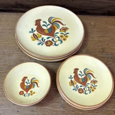 Sale Photo Thumbnail #165: Lot 236: Taylor Smith ReVeille Rooster Dishes saucers, small dessert, bowls
