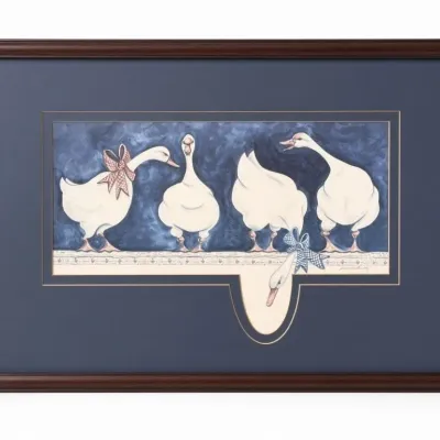 Sale Photo Thumbnail #30: Lot 103: Country folk art white geese adorned with bows - Signed by Frankie Buckle 24x17