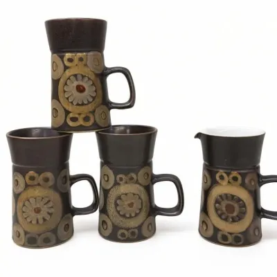 Sale Photo Thumbnail #572: Lot 676: MCM English Denby stoneware - 3 cups & pitcher