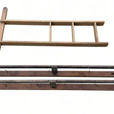 Sale Photo Thumbnail #65: Lot 138: Vintage wooden ladder or possibly wall rack sections - rails 66 inches long
