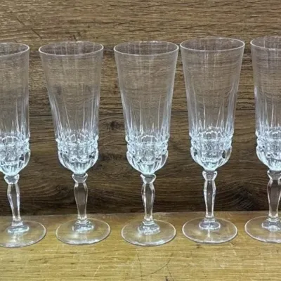 Sale Photo Thumbnail #348: Lot 449: 5 Crystal champagne, glasses / 2 Wine Glasses glasses