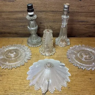 Sale Photo Thumbnail #380: Lot 481: Vintage glass lamp piece & shades