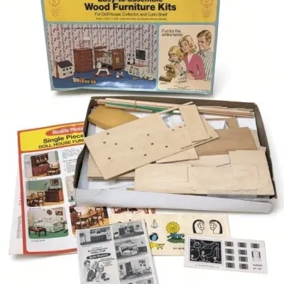 Sale Photo Thumbnail #42: Lot 115: Realife Miniatures Heritage Series Nursery wood furniture kit (Kit 192). Easy-to-assemble wooden pieces for a dollhouse