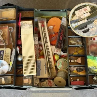 Sale Photo Thumbnail #88: Lot 161: 1950s still tacklebox w/ contents