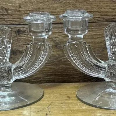 Sale Photo Thumbnail #365: Lot 466: 1940s Tiffuin pressed glass candelabra