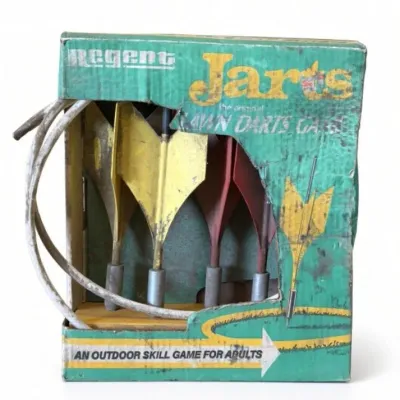 Sale Photo Thumbnail #14: Lot 14: Vintage Regent Jarts lawn darts game in original cardboard box