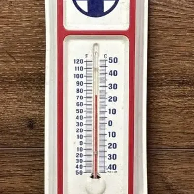 Sale Photo Thumbnail #577: Lot 681: Stamped Metal Advertising Santa Fe thermometer Vintage