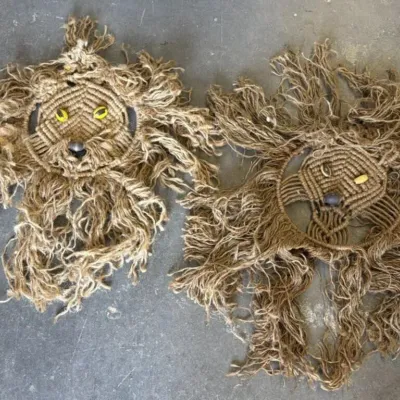 Sale Photo Thumbnail #321: Lot 422: Vintage macramé lions heads