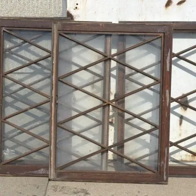 Sale Photo Thumbnail #77: Lot 150: 4 vintage exterior windows / two glass pieces have cracks 27x36