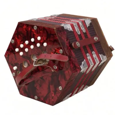 Sale Photo Thumbnail #46: Lot 119: Vintage red hexagonal concertina - tested good
