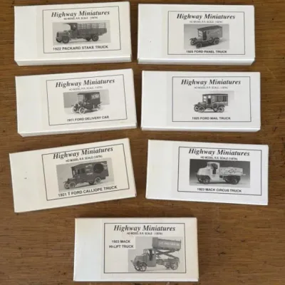 Sale Photo Thumbnail #294: Lot 366: HO railroad scale highway miniature delivery trucks