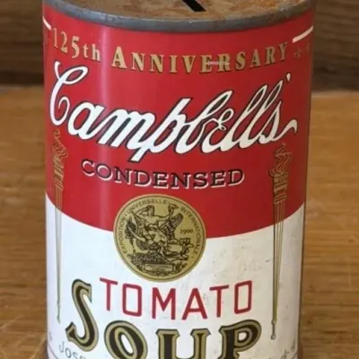 Sale Photo Thumbnail #424: Lot 524: Vntg Campbell's Condensed Tomato Soup 125th Anniversary Coin Bank