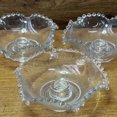 Sale Photo Thumbnail #481: Lot 581: 3 Vntg Imperial Glass Candlewick Holders