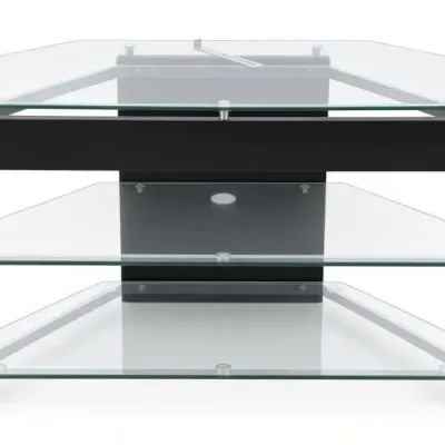 Sale Photo Thumbnail #38: Lot 111: Modern glass TV stand / media console with three clear glass shelves - 48 x 20 x 24