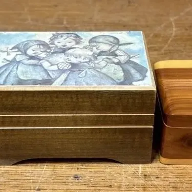 Sale Photo Thumbnail #624: Lot 728: Swiss music box (working) and two trinket boxes