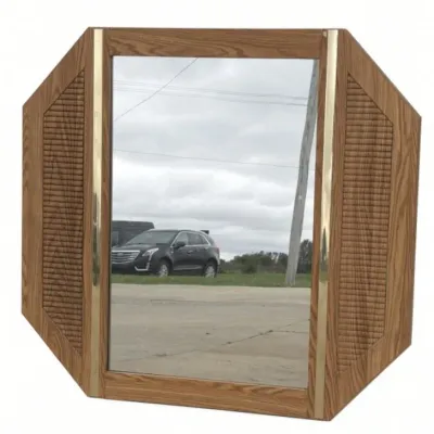 Sale Photo Thumbnail #37: Lot 110: Octagonal wooden wall mirror with a light oak particleboard frame- 44x41