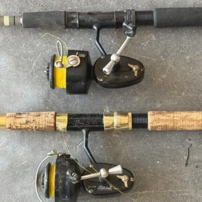 Sale Photo Thumbnail #96: Lot 169: 1960s Garcia Mitchell 300 spinning reel, made in France - qty 2 / 1 pole