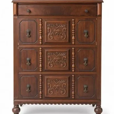 Sale Photo Thumbnail #34: Lot 107: Antique wooden chest of drawer 34x18x47