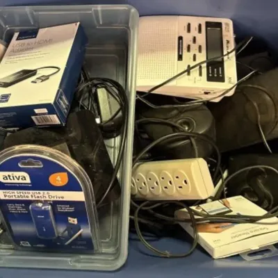 Sale Photo Thumbnail #612: Lot 716: Power cords, speaker public alert, ect