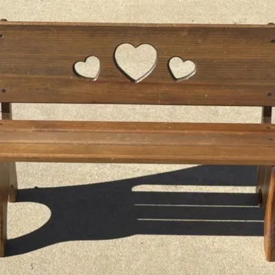 Sale Photo Thumbnail #407: Lot 508: Triple hearted handcrafted child's bench 29 x 8 x18