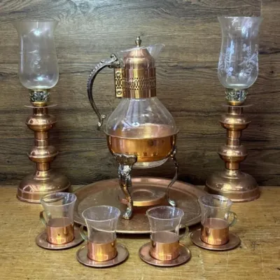Sale Photo Thumbnail #477: Lot 577: Vntg Princess House Copper & Glass Coffee Set