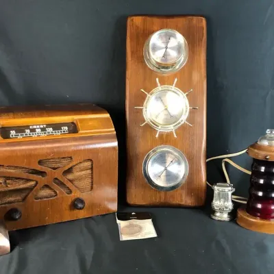 Assorted Maritime and Historical Collectibles, Including Radio & Lamp