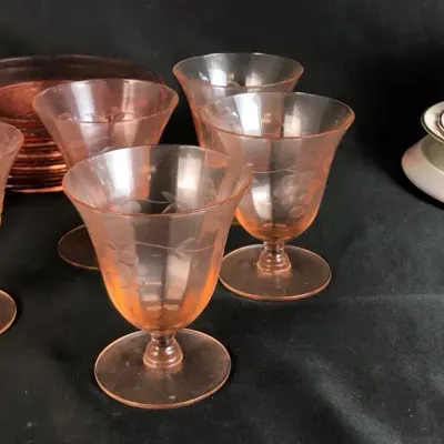 Pink/Amber Depression Glasses & Plates, Old Royal China Cup & Saucer, & More